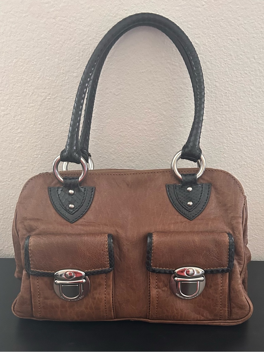 MARC JACOBS Limited Edition Beige Leather And Black Snake Trim Blake Bag
